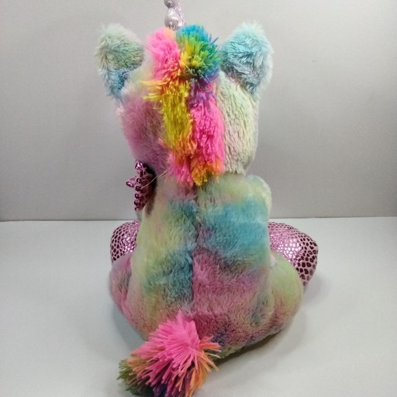 KELLYTOY FANTASY PETS TIE DYE RAINBOW PASTEL GLITTER 16” UNICORN PLUSH TOY - Picture 3 of 15